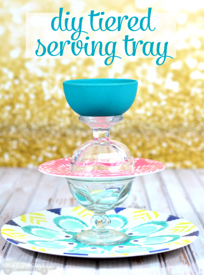 This fun DIY Tiered Serving Tray would make the perfect addition to any party or soiree!