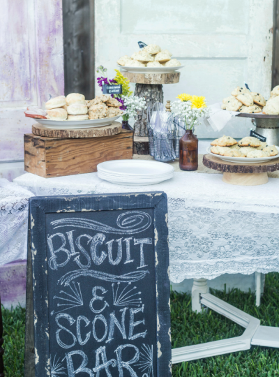 Looking for a unique brunch idea? How about a DIY Biscuit and Scone Bar? Perfect for a tailgate brunch, bridal shower brunch or baby shower brunch!
